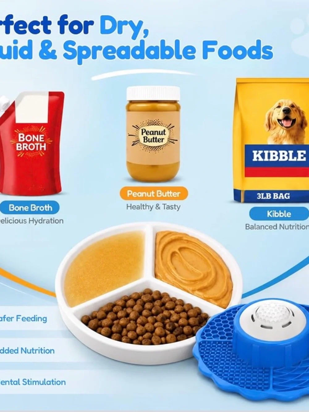 Slow Feeder & Lick Mat Dog Bowl - Blue by